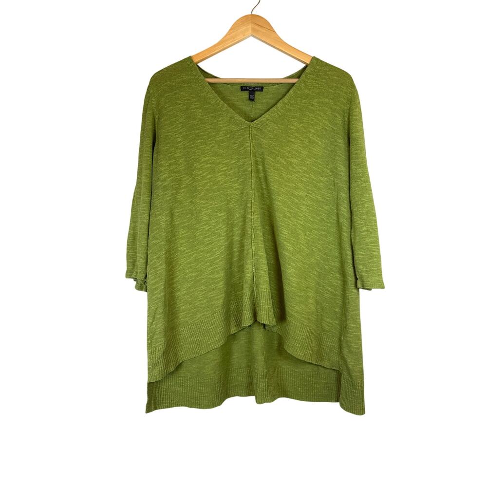 Eileen Fisher Green Sweater Tunic Womens 1X Organic Linen Cotton Knit Pea Soup